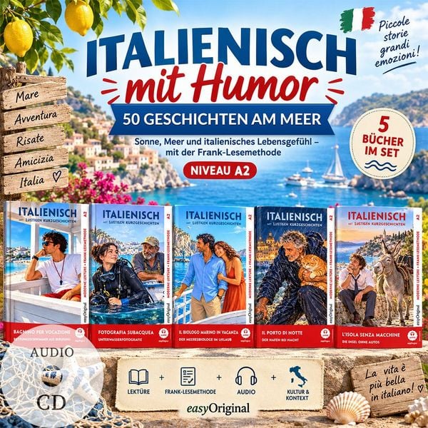 Produktbild: Italienisch mit Humor: 50 Geschichten am Meer A2 (+ 5 Audio-CDs)