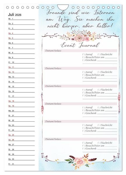 Produktbild: Geburtstagsplaner Boho Blau - F&uuml;r Termine, Geschenke, Eventdetails & mehr (Wandkalender 2026 DIN A4 hoch), CALVENDO Monatskalender