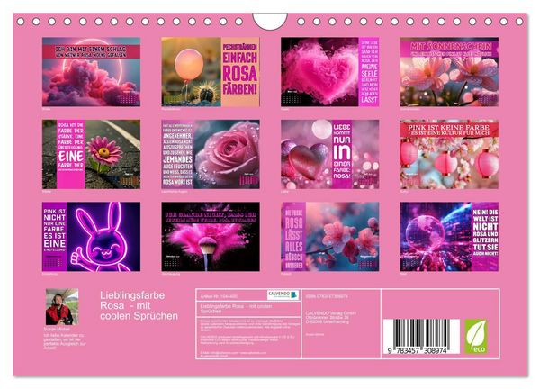 Produktbild: Lieblingsfarbe Rosa - mit coolen Spr&uuml;chen (Wandkalender 2026 DIN A4 quer), CALVENDO Monatskalender