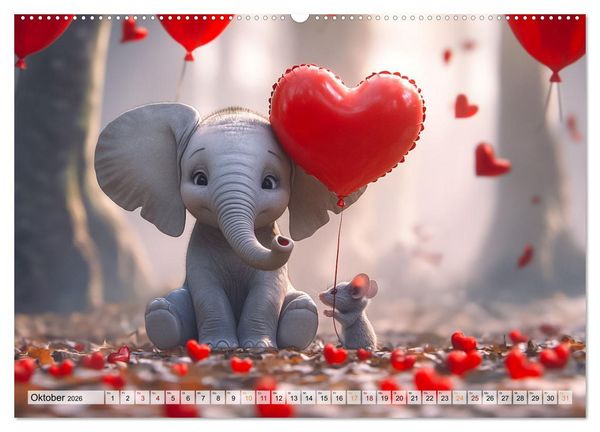 Produktbild: Der rote Luftballon - Elefant und Maus zeigen Dir das Jahr (hochwertiger Premium Wandkalender 2026 DIN A2 quer), Kunstdruck in Hochglanz