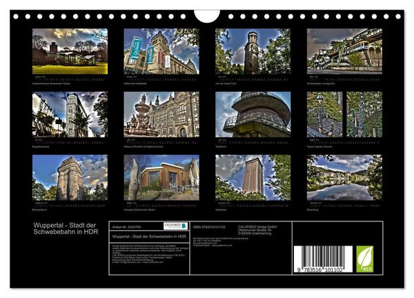 Produktbild: Wuppertal - Stadt der Schwebebahn in HDR (Wandkalender 2026 DIN A4 quer), CALVENDO Monatskalender
