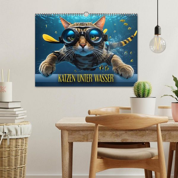 Produktbild: Katzen unter Wasser (Wandkalender 2026 DIN A3 quer), CALVENDO Monatskalender