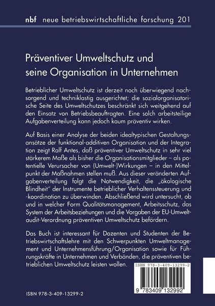 Produktbild: Pr&auml;ventiver Umweltschutz und seine Organisation in Unternehmen