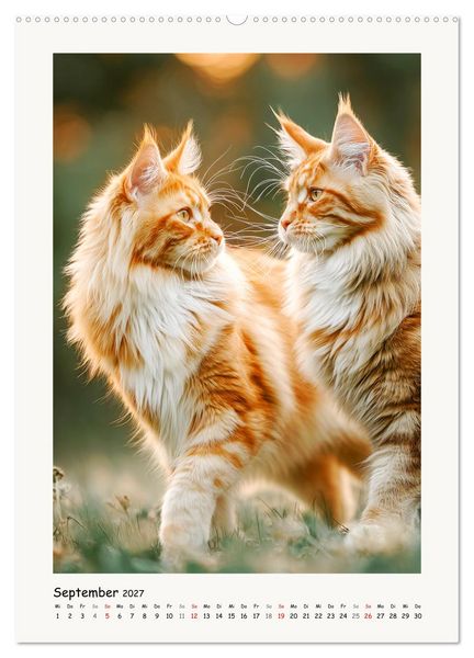 Produktbild: Main-Coon-Katzen. Sanfte Riesen im Gr&uuml;nen (hochwertiger Premium Wandkalender 2027 DIN A2 hoch), Kunstdruck in Hochglanz