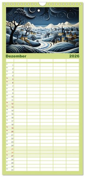 Produktbild: Familienplaner 2026 - Paper Art mit 5 Spalten (Wandkalender, 21 x 45 cm) CALVENDO