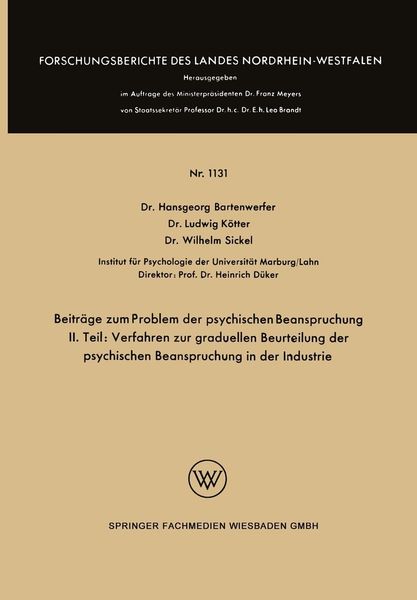 Produktbild: Beitr&auml;ge zum Problem der psychischen Beanspruchung