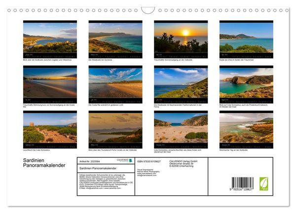 Produktbild: Sardinien Panoramakalender (Wandkalender 2026 DIN A3 quer), CALVENDO Monatskalender