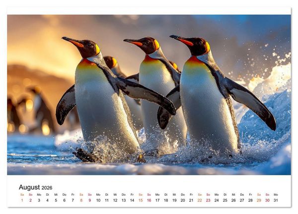 Produktbild: Pinguine - ein Jahr voller Meer (hochwertiger Premium Wandkalender 2026 DIN A2 quer), Kunstdruck in Hochglanz