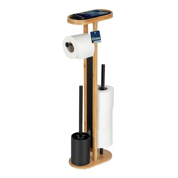 Produktbild: Stand WC-Garnitur Mod. Orea Bambus, mit Ablagefl&auml;che und Ersatzrollenhalter