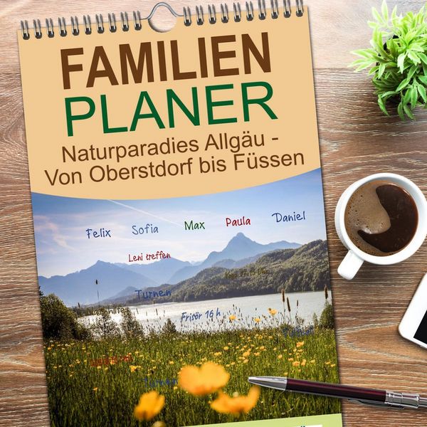 Produktbild: Familienplaner 2026 - Naturparadies Allg&auml;u - Von Oberstdorf bis F&uuml;ssen mit 5 Spalten (Wandkalender, 21 x 45 cm) CALVENDO