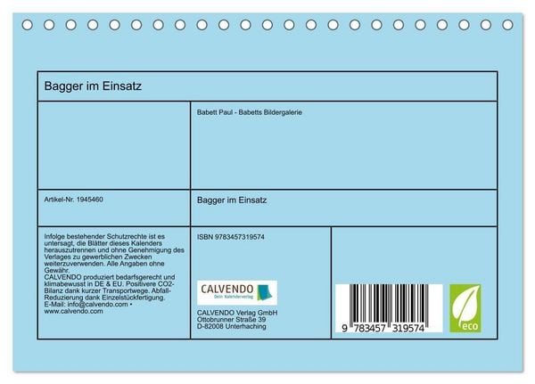 Produktbild: Bagger im Einsatz (Tischkalender 2026 DIN A5 quer), CALVENDO Monatskalender