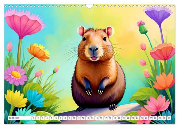 Produktbild: Wasserschweine. Mit Capybaras durch Fluss, Feld und Jahreszeiten (Wandkalender 2026 DIN A3 quer), CALVENDO Monatskalender