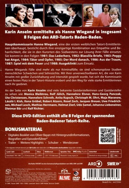 Produktbild: Tatort - Team Baden-Baden - Hanne Wiegand (1981-1988) - (Folgen 1-8) [4 DVDs]