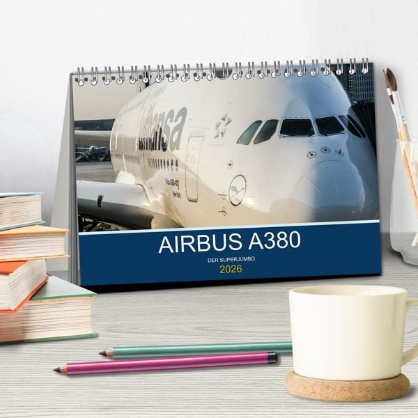 Produktbild: Airbus A380 Superjumbo 2026 (Tischkalender 2026 DIN A5 quer), CALVENDO Monatskalender