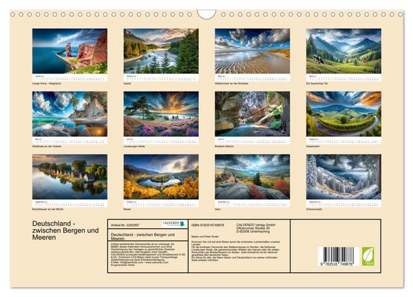Produktbild: Deutschland - zwischen Bergen und Meeren (Wandkalender 2027 DIN A3 quer), CALVENDO Monatskalender
