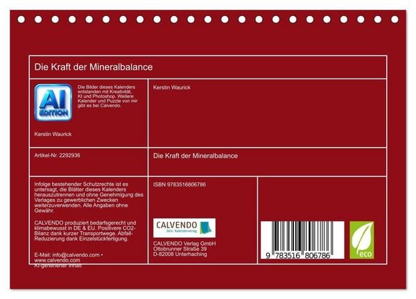 Produktbild: Die Kraft der Mineralbalance (Tischkalender 2027 DIN A5 quer), CALVENDO Monatskalender