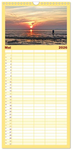Produktbild: Familienplaner 2026 - Sonnenunterg&auml;nge, an der Nordseek&uuml;ste vor Cuxhaven mit 5 Spalten (Wandkalender, 21 x 45 cm) CALVENDO
