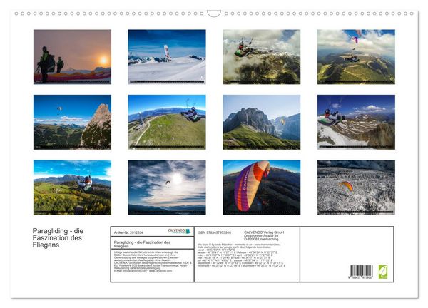 Produktbild: Paragliding - die Faszination des Fliegens (Wandkalender 2026 DIN A2 quer), CALVENDO Monatskalender