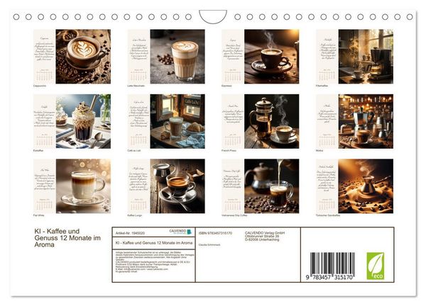Produktbild: KI - Kaffee und Genuss 12 Monate im Aroma (Wandkalender 2026 DIN A4 quer), CALVENDO Monatskalender