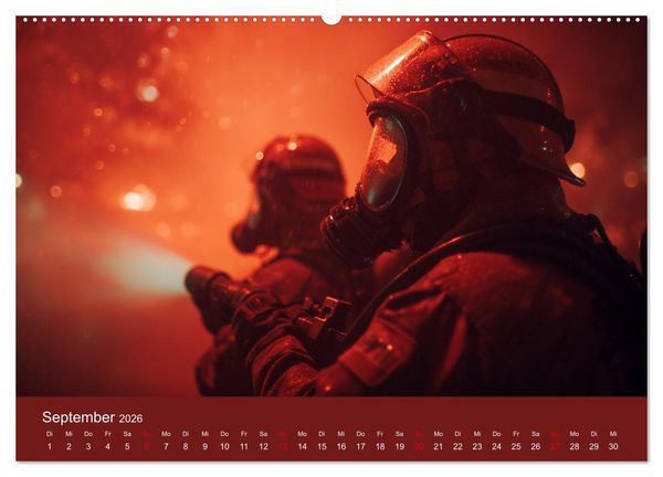 Produktbild: Feuer und Flamme - Feuerwehrkalender (hochwertiger Premium Wandkalender 2026 DIN A2 quer), Kunstdruck in Hochglanz
