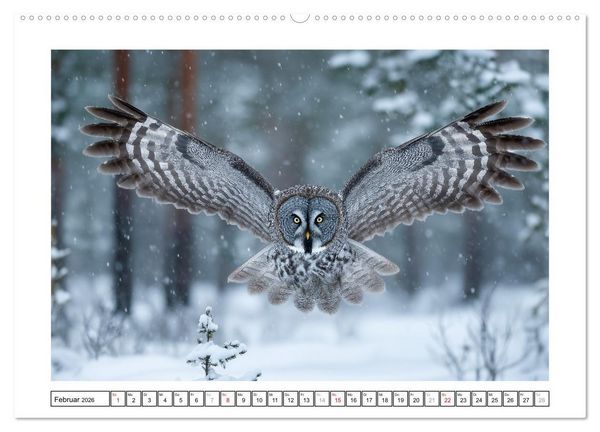 Produktbild: Eulen aus aller Welt - Faszinierende J&auml;ger der Nacht (Wandkalender 2026 DIN A2 quer), CALVENDO Monatskalender