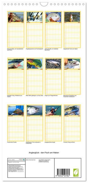 Produktbild: Familienplaner 2026 - Anglergl&uuml;ck - den Fisch am Haken mit 5 Spalten (Wandkalender, 21 x 45 cm) CALVENDO