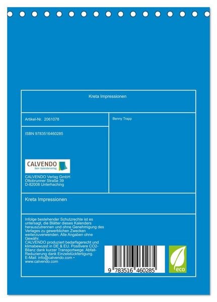 Produktbild: Kreta Impressionen (Tischkalender 2026 DIN A5 hoch), CALVENDO Monatskalender