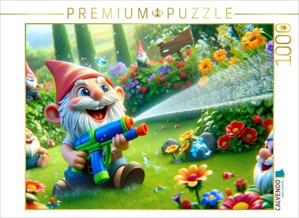 Produktbild: CALVENDO Puzzle Sommerfreuden: Gartenzwerge und das spritzige Wasserspiel | 1000 Teile Lege-Gr&ouml;&szlig;e 64x48cm Foto-Puzzle f&uuml;r gl&uuml;ckliche Stunden