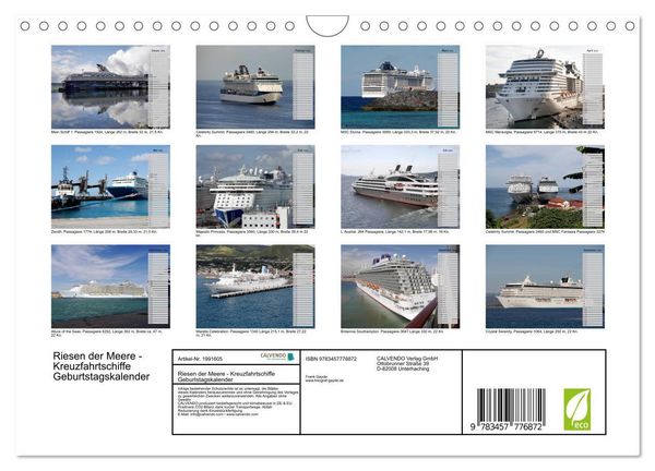 Produktbild: Riesen der Meere - Kreuzfahrtschiffe Geburtstagskalender (Wandkalender 2026 DIN A4 quer), CALVENDO Monatskalender
