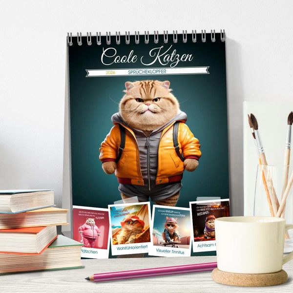 Produktbild: COOLE KATZEN Spr&uuml;cheklopfer (Tischkalender 2026 DIN A5 hoch), CALVENDO Monatskalender
