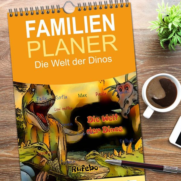 Produktbild: Familienplaner 2026 - Die Welt der Dinos mit 5 Spalten (Wandkalender, 21 x 45 cm) CALVENDO