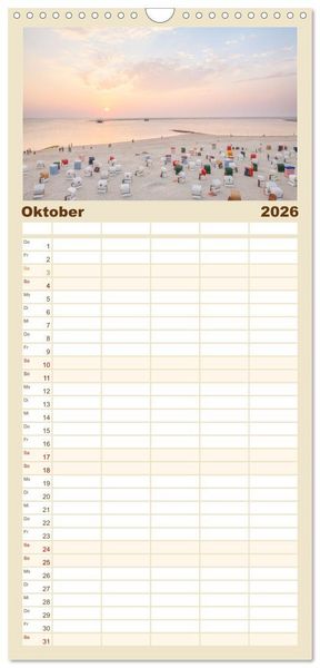 Produktbild: Familienplaner 2026 - Traumstr&auml;nde der Nordsee mit 5 Spalten (Wandkalender, 21 x 45 cm) CALVENDO