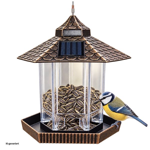 Produktbild: HTI-Living Vogelfutterhaus Nessa Metallic Gold mit Solarpanel