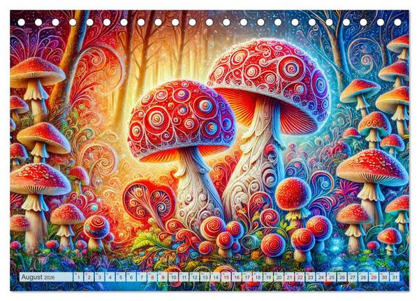 Produktbild: Psychedelische Pilze - Die bunte Welt der magischen Pilze (Tischkalender 2026 DIN A5 quer), CALVENDO Monatskalender