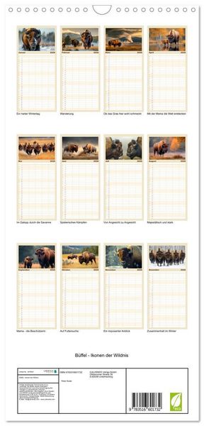 Produktbild: Familienplaner 2026 - B&uuml;ffel - Ikonen der Wildnis mit 5 Spalten (Wandkalender, 21 x 45 cm) CALVENDO