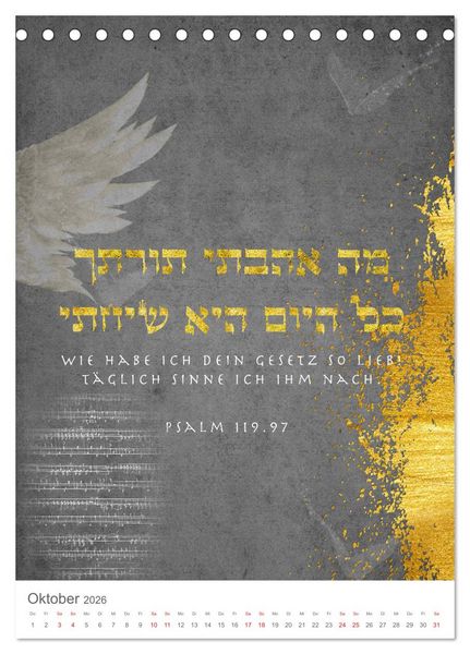 Produktbild: Psalmen Tehilim Hebr&auml;isch - Deutsch (Tischkalender 2026 DIN A5 hoch), CALVENDO Monatskalender