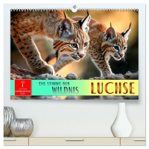 Produktbild: Luchse - die Stimme der Wildnis (hochwertiger Premium Wandkalender 2026 DIN A2 quer), Kunstdruck in Hochglanz