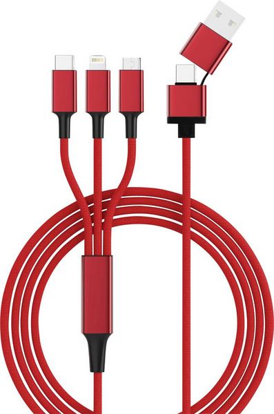 Produktbild: Smrter USB-Ladekabel USB 2.0 USB-A Stecker, USB-C&reg; Stecker, Apple Lightning Stecker, USB-Micro-B Stecker 1.20 m Rot SMRTER_HYDRA_ULT_RD