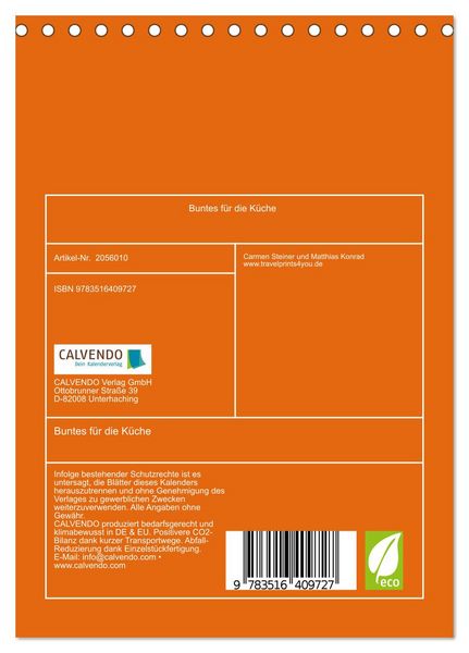 Produktbild: Buntes f&uuml;r die K&uuml;che (Tischkalender 2026 DIN A5 hoch), CALVENDO Monatskalender