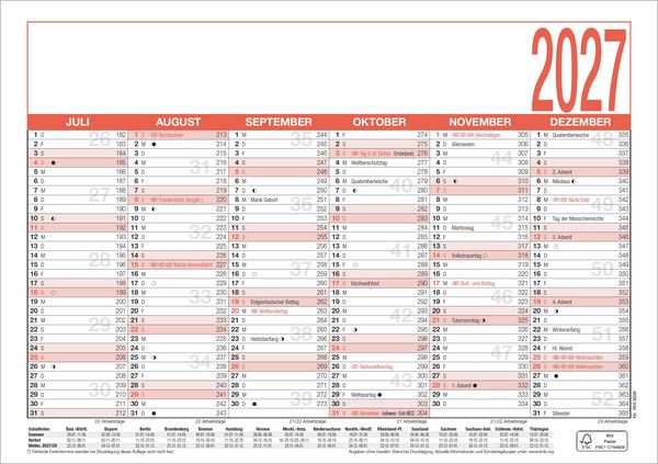Produktbild: Arbeitstagekalender A5 2027