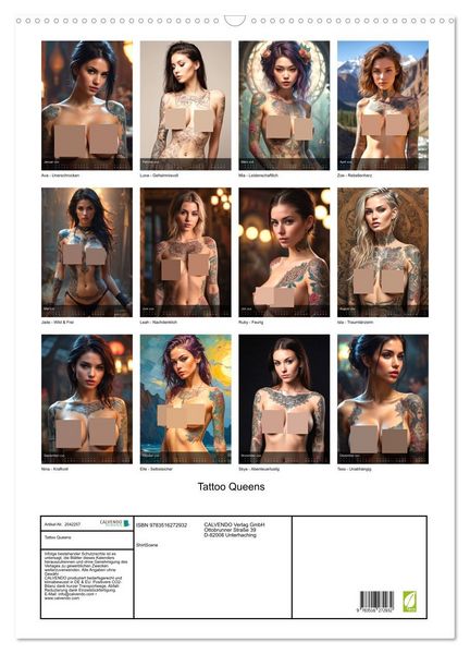 Produktbild: Tattoo Queens (Wandkalender 2026 DIN A2 hoch), CALVENDO Monatskalender
