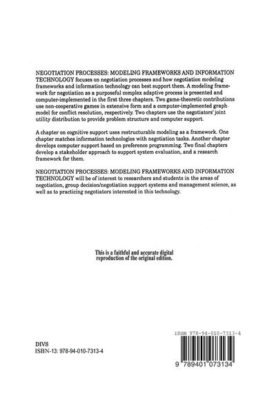 Produktbild: Negotiation Processes: Modeling Frameworks and Information Technology