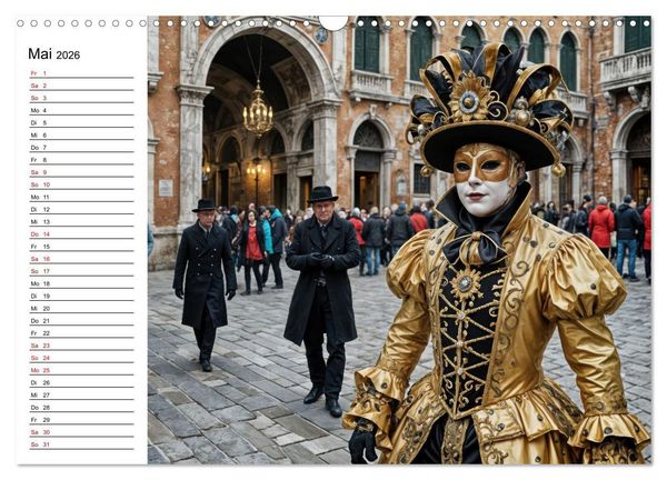 Produktbild: M&auml;rchenhafte Maskerade KI - Karnevalserlebnis in Venedig (Wandkalender 2026 DIN A3 quer), CALVENDO Monatskalender