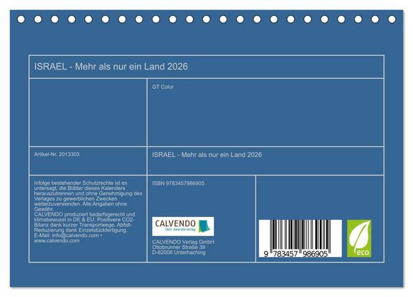 Produktbild: ISRAEL - Mehr als nur ein Land 2026 (Tischkalender 2026 DIN A5 quer), CALVENDO Monatskalender
