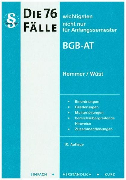 Produktbild: Die 76 wichtigsten F&auml;lle BGB AT