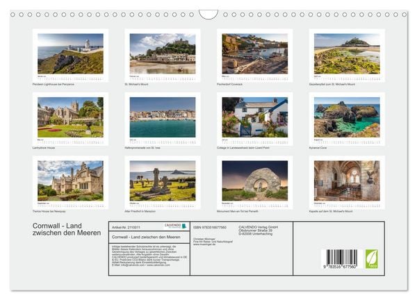 Produktbild: Cornwall - Land zwischen den Meeren (Wandkalender 2026 DIN A3 quer), CALVENDO Monatskalender