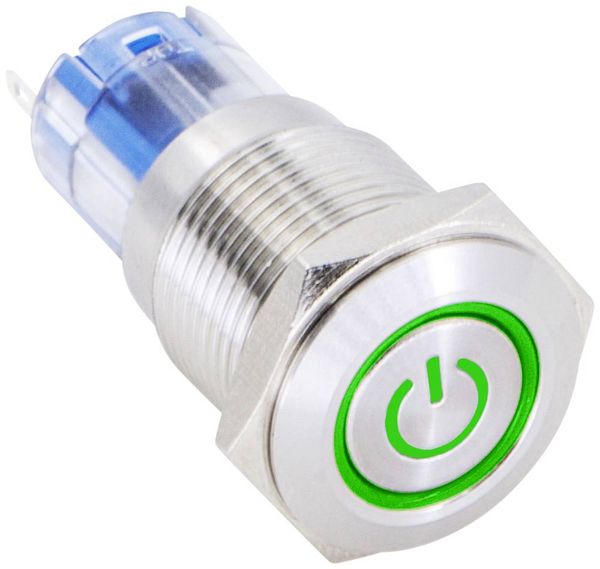 TRU COMPONENTS 1303021 LAS2GQF-11ET/G/12V/S/P Drucktaster 48 V/DC 2 A 1 x Ein/(Ein) tastend Grün IP65 1 St.