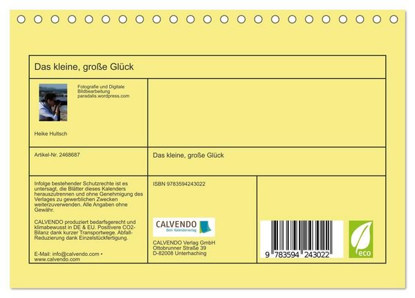 Produktbild: Das kleine, gro&szlig;e Gl&uuml;ck (Tischkalender 2027 DIN A5 quer), CALVENDO Monatskalender