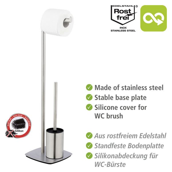 Produktbild: Stand WC-Garnitur Mod. Iria, Edelstahl matt, mit WC-Papierrollenhalter und WC-B&uuml;rste