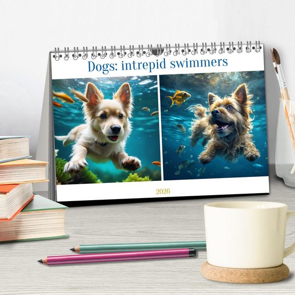 Produktbild: Dogs: intrepid swimmers (Desk Calendar 2026 DIN A5 landscape), CALVENDO 12 Month DeskCalendar